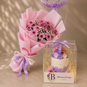 Pastel floral cake gift set from Blossoms Florals