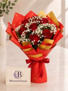 Radiant red rose bouquet from Blossoms Florals