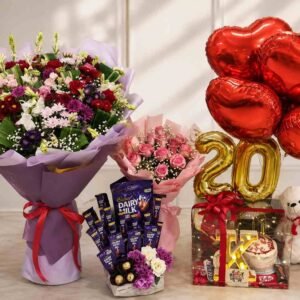 birthday gift combo Lahore with flowers, chocolates, cake, balloons and teddy