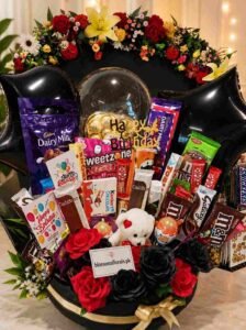 Chocolate Gift Hamper Pakistan with teddy bear and roses