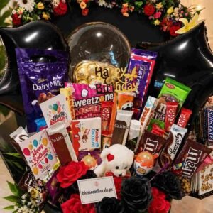 Chocolate Gift Hamper Pakistan with teddy bear and roses