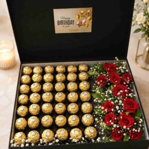 Birthday chocolate rose box with red roses