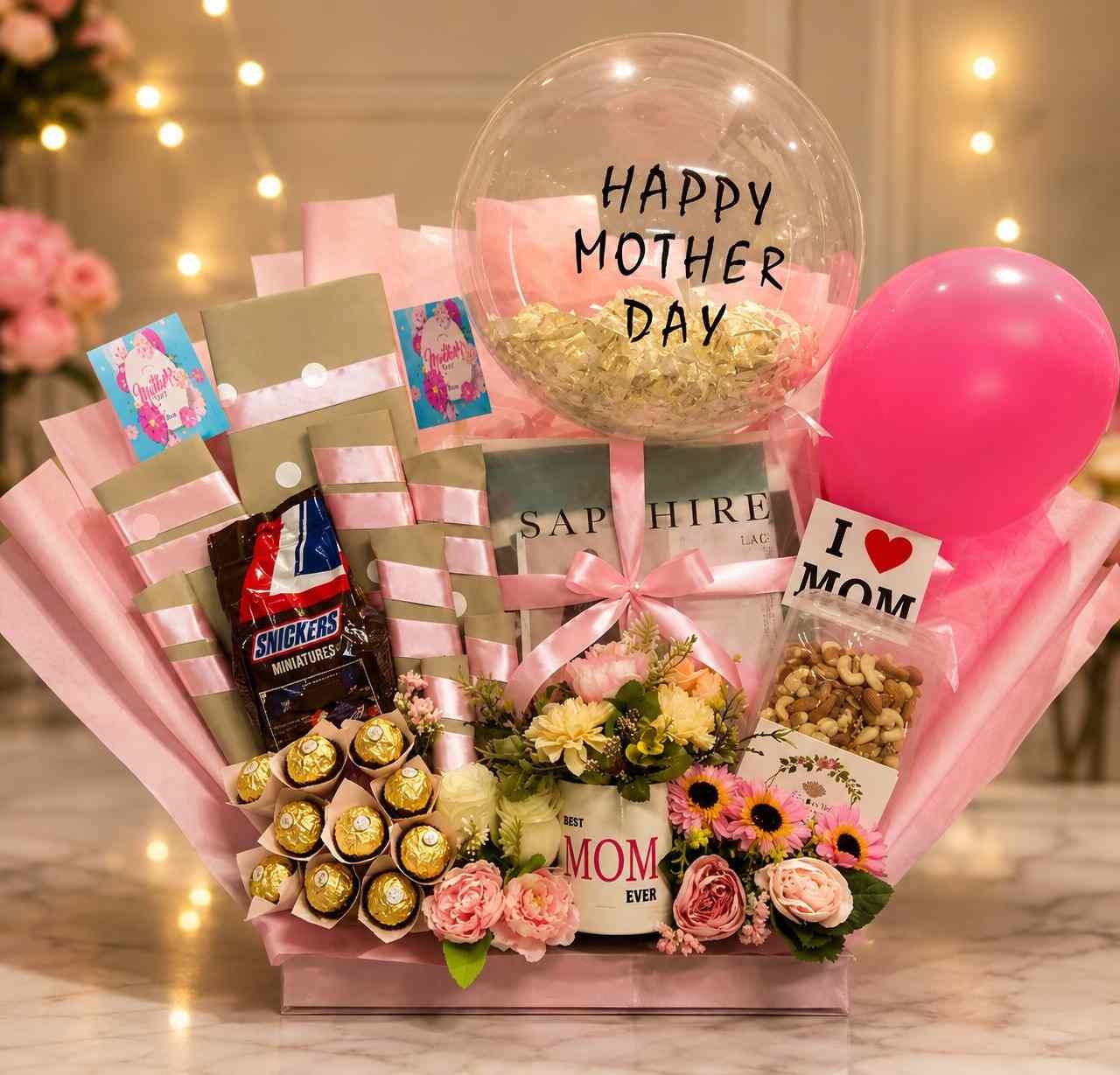 Mother’s Day Gift Hamper with Flowers Chocolates and Balloons