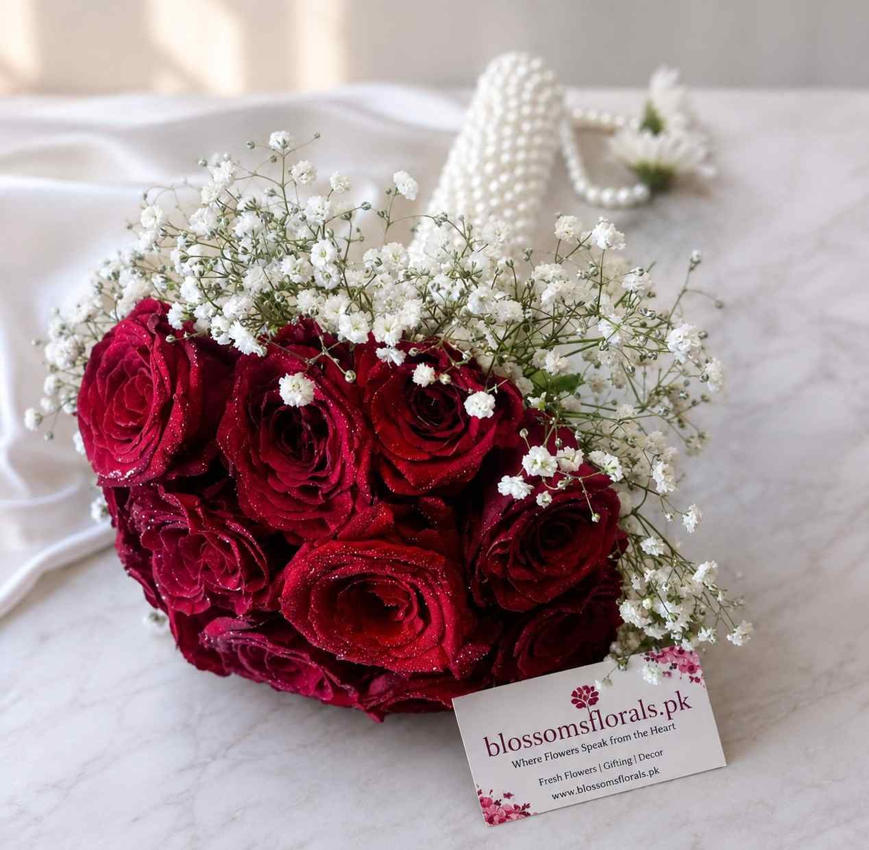 Red Rose Baby’s Breath Bouquet for romantic gifting in Pakistan