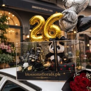 Birthday gift box Lahore with flowers, chocolates, teddy and balloons