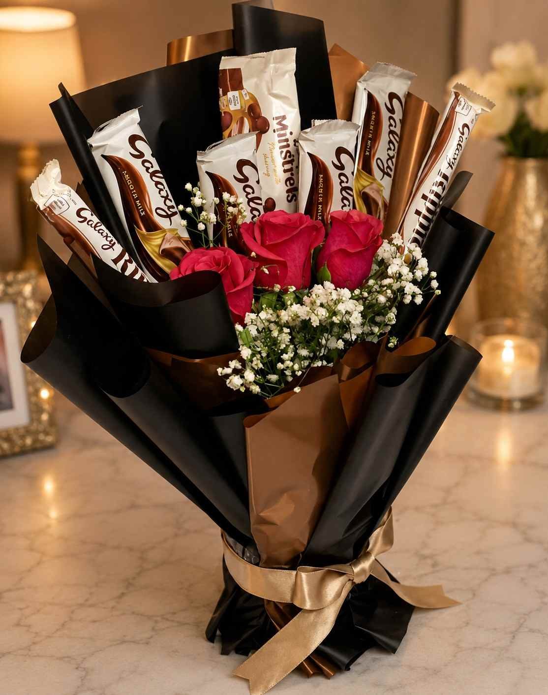 Chocolate Bouquet Lahore with Galaxy chocolates and pink roses