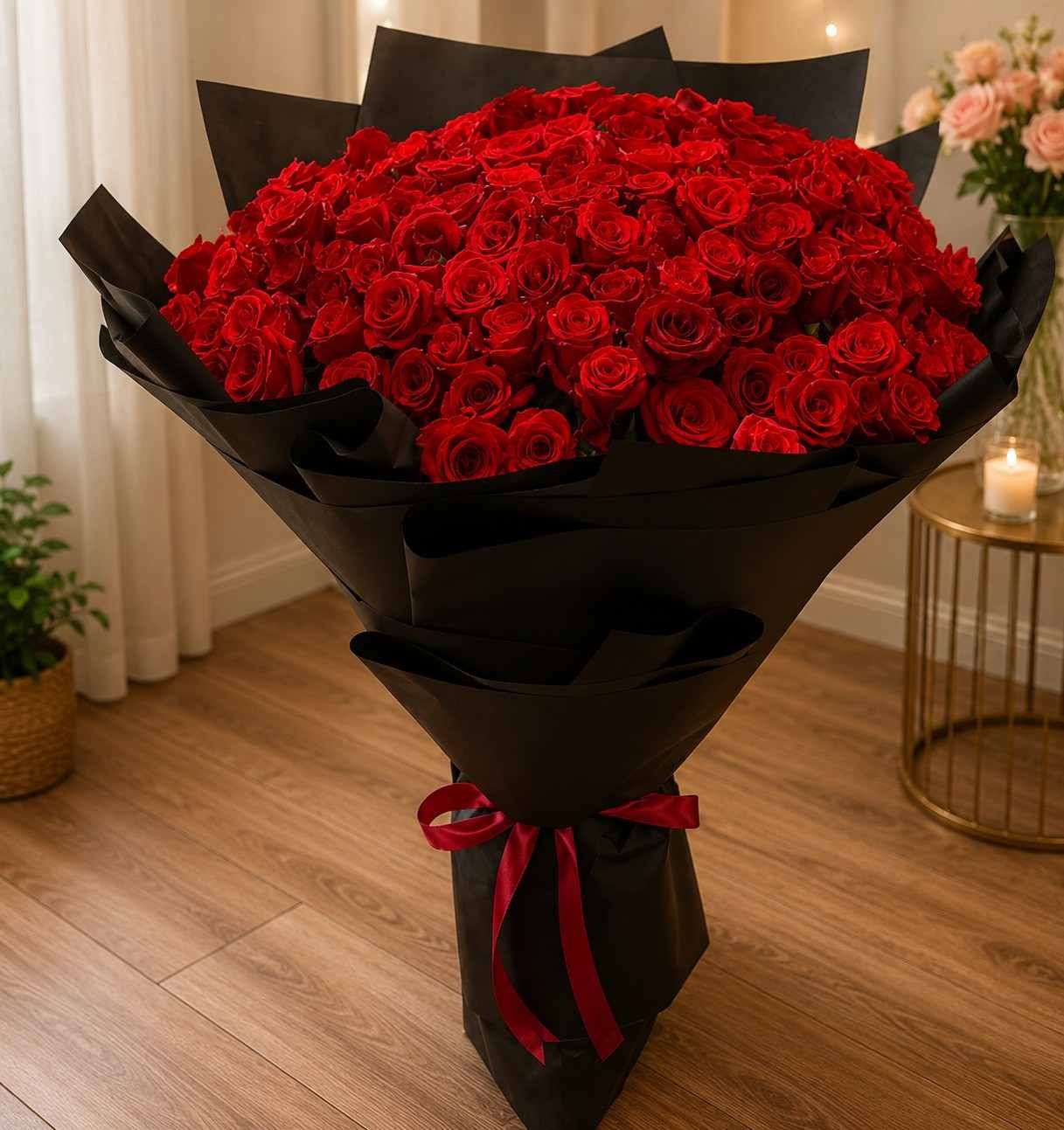 Luxury Red Rose Bouquet with densely arranged red roses