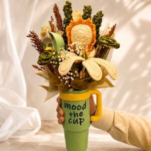 Crochet Flower Gift Pakistan in a decorative green mug