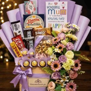 gift hamper for mom Pakistan with flowers and chocolates