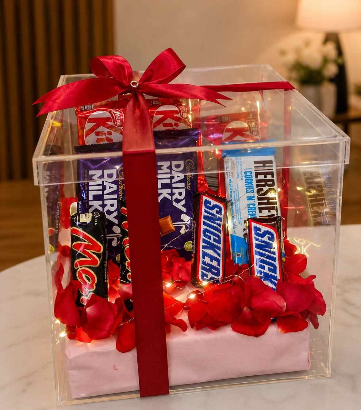 Chocolate Gift Box Pakistan with assorted chocolates and red roses