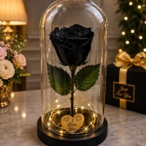 Black Rose Gift Pakistan in glass dome