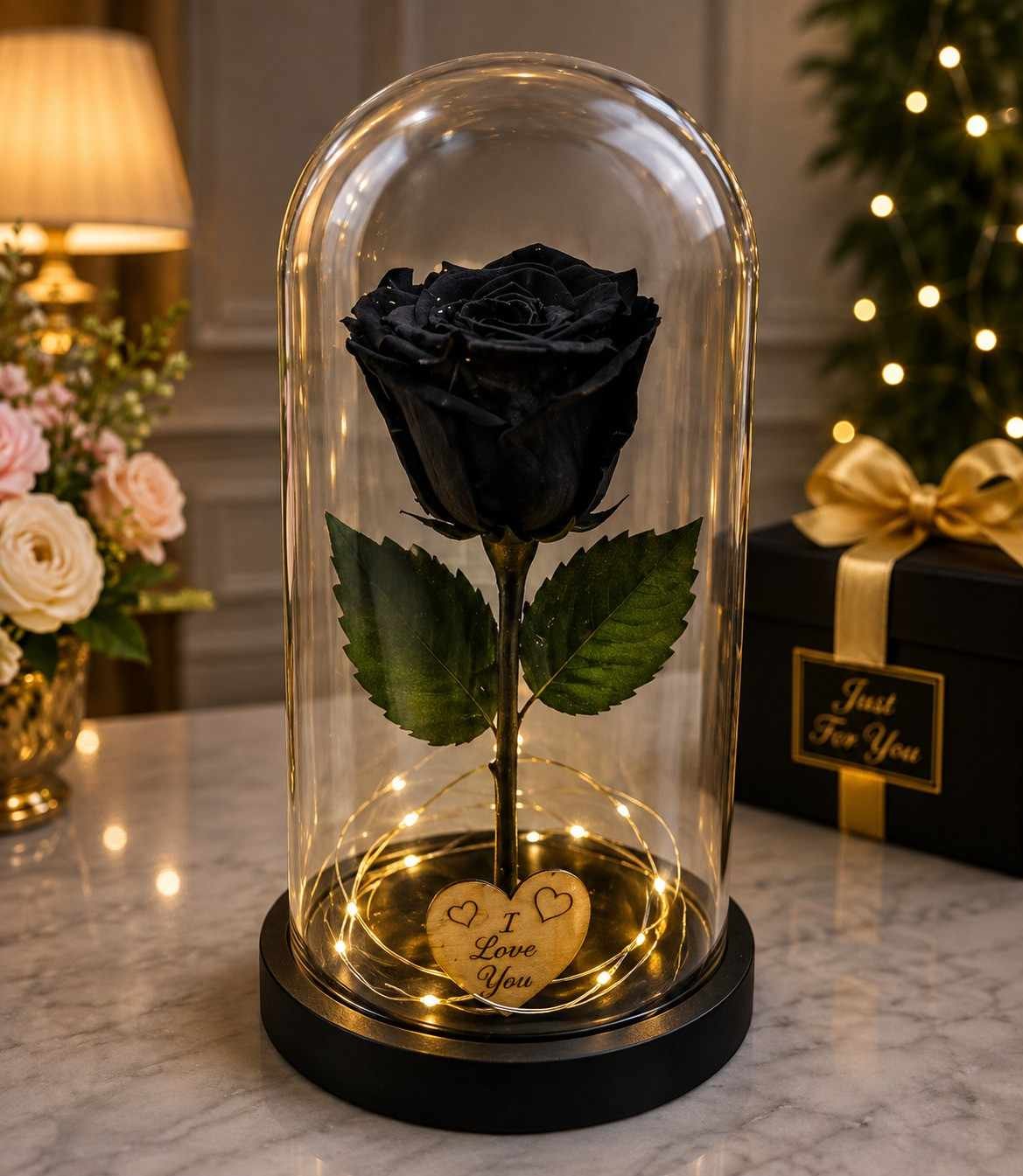 Black Rose Gift Pakistan in glass dome