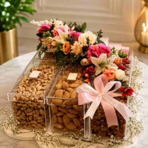 Dry Fruit Gift Box Pakistan with assorted nuts and flowers