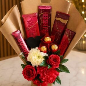 Chocolate Flower Bouquet Pakistan with red roses and premium chocolates