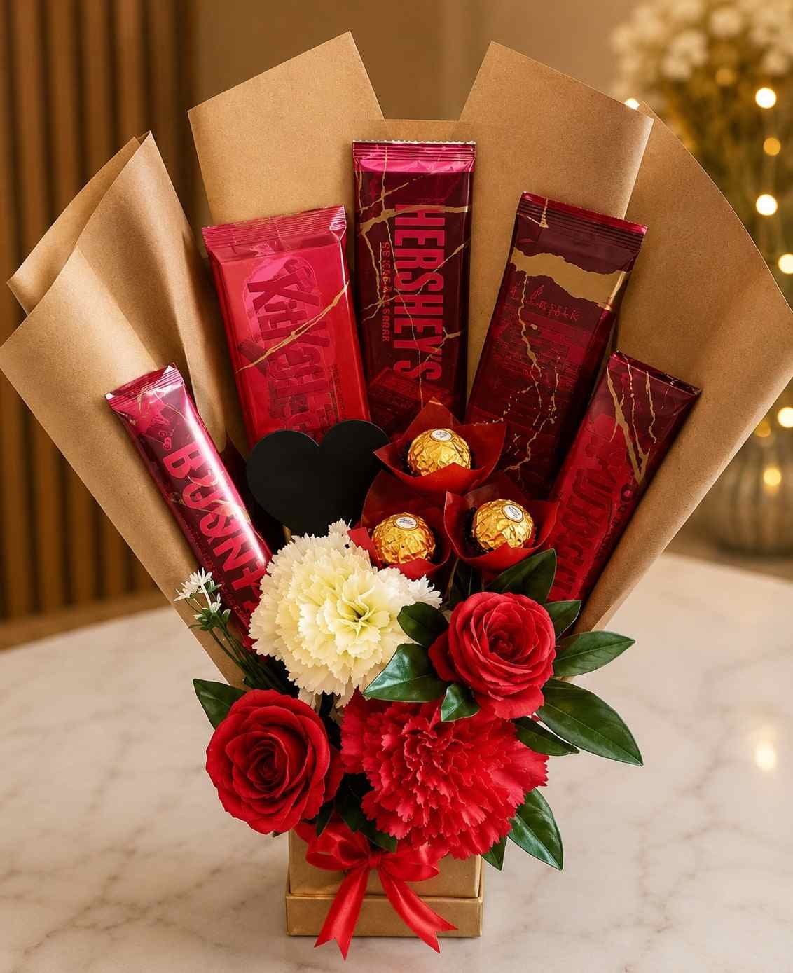 Chocolate Flower Bouquet Pakistan with red roses and premium chocolates