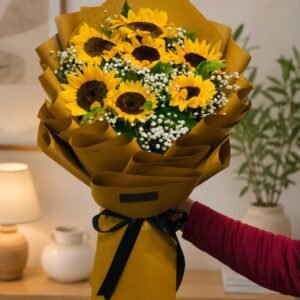 Sunflower Flowers Delivery Pakistan with white filler flowers