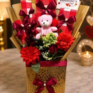 Valentine Gift Box Pakistan with flowers and teddy bear