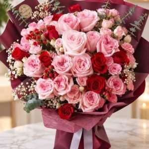 Valentine flowers Lahore with pink and red roses