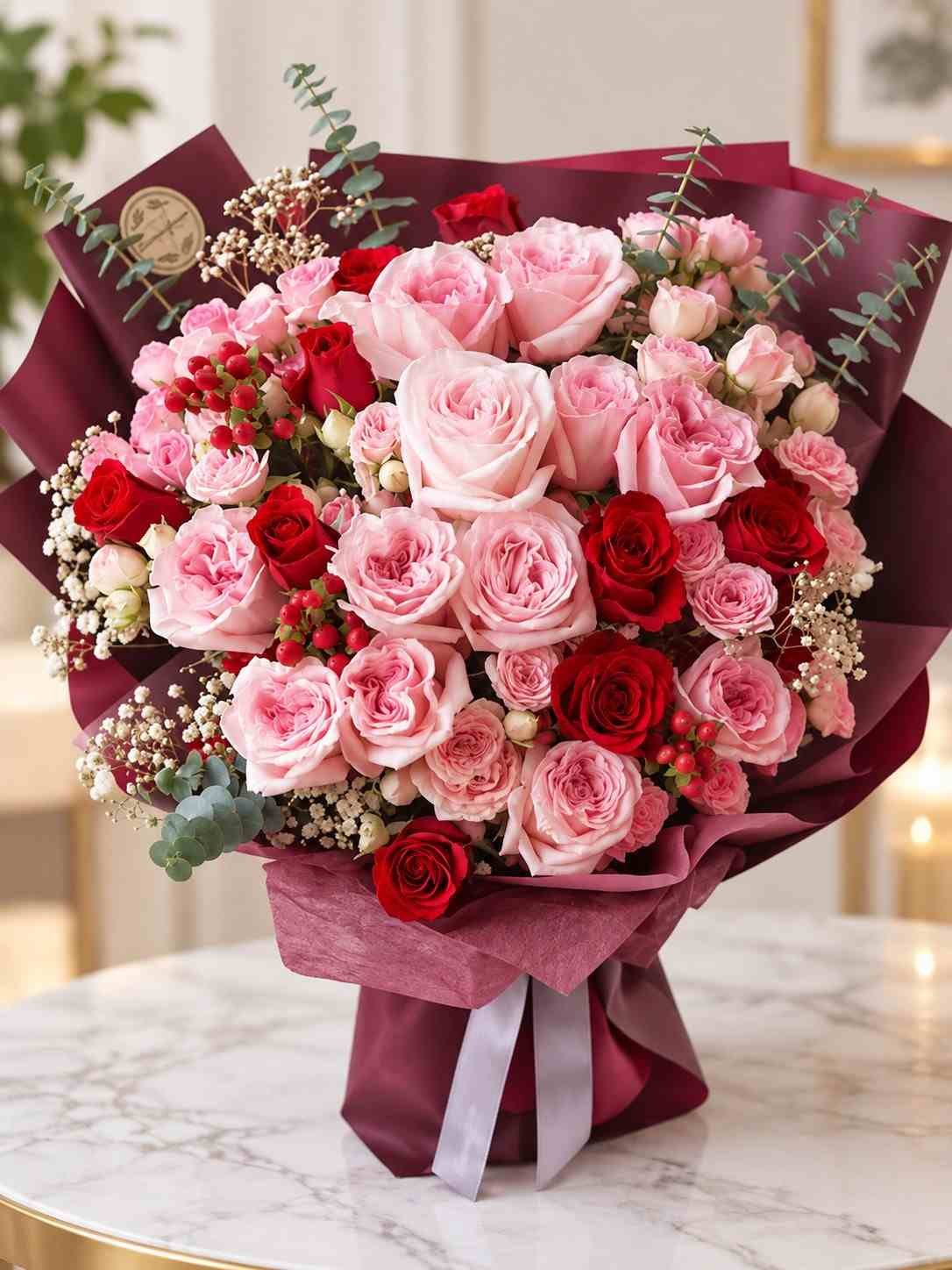 Valentine flowers Lahore with pink and red roses